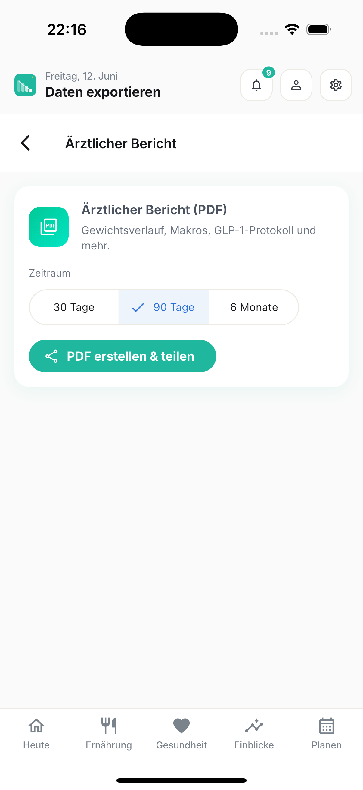 Vorbereitet für den Arzt — mit echten Daten